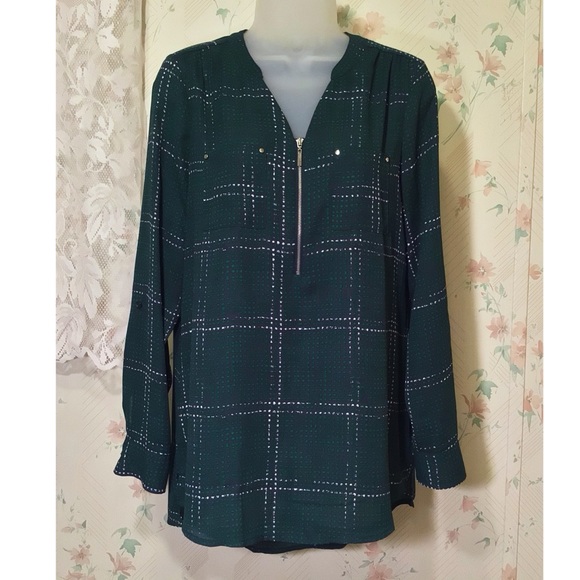 Apt. 9 Tops - Apt. 9 Green Zip Front Long Sleeve Top
